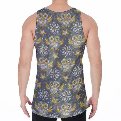 Owl Knitted Pattern Print Men's Velvet Tank Top