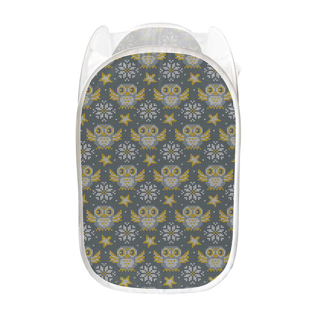 Owl Knitted Pattern Print Mesh Laundry Hamper