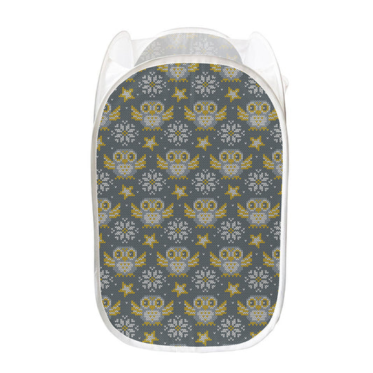 Owl Knitted Pattern Print Mesh Laundry Hamper