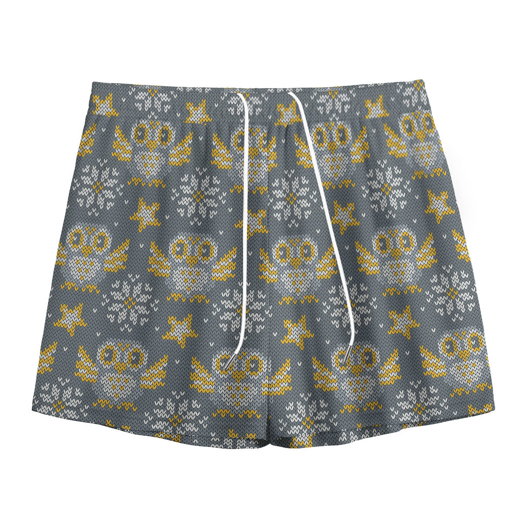 Owl Knitted Pattern Print Mesh Shorts
