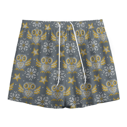 Owl Knitted Pattern Print Mesh Shorts