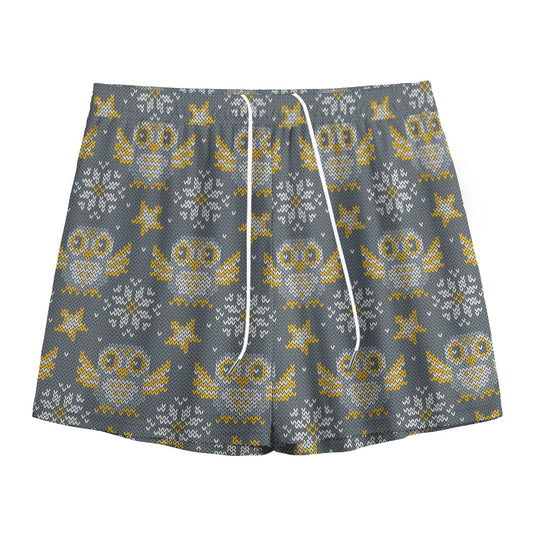 Owl Knitted Pattern Print Mesh Shorts