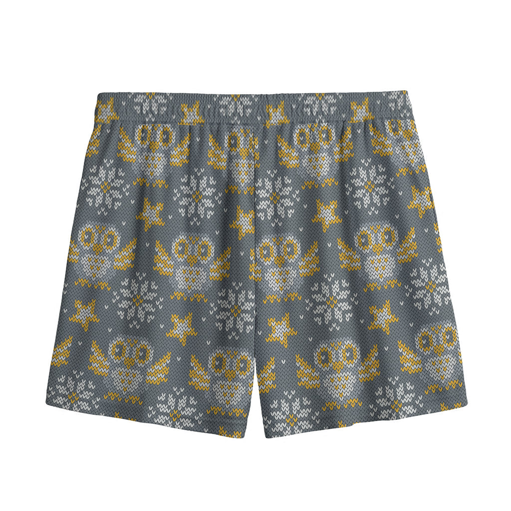 Owl Knitted Pattern Print Mesh Shorts