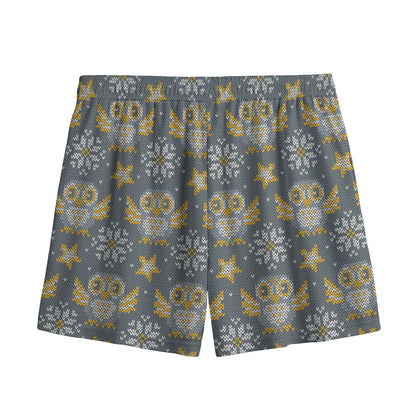 Owl Knitted Pattern Print Mesh Shorts