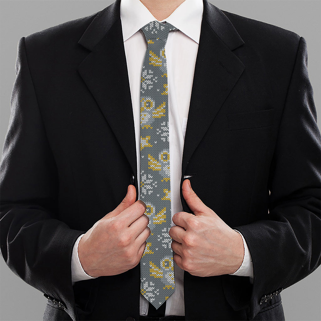 Owl Knitted Pattern Print Necktie