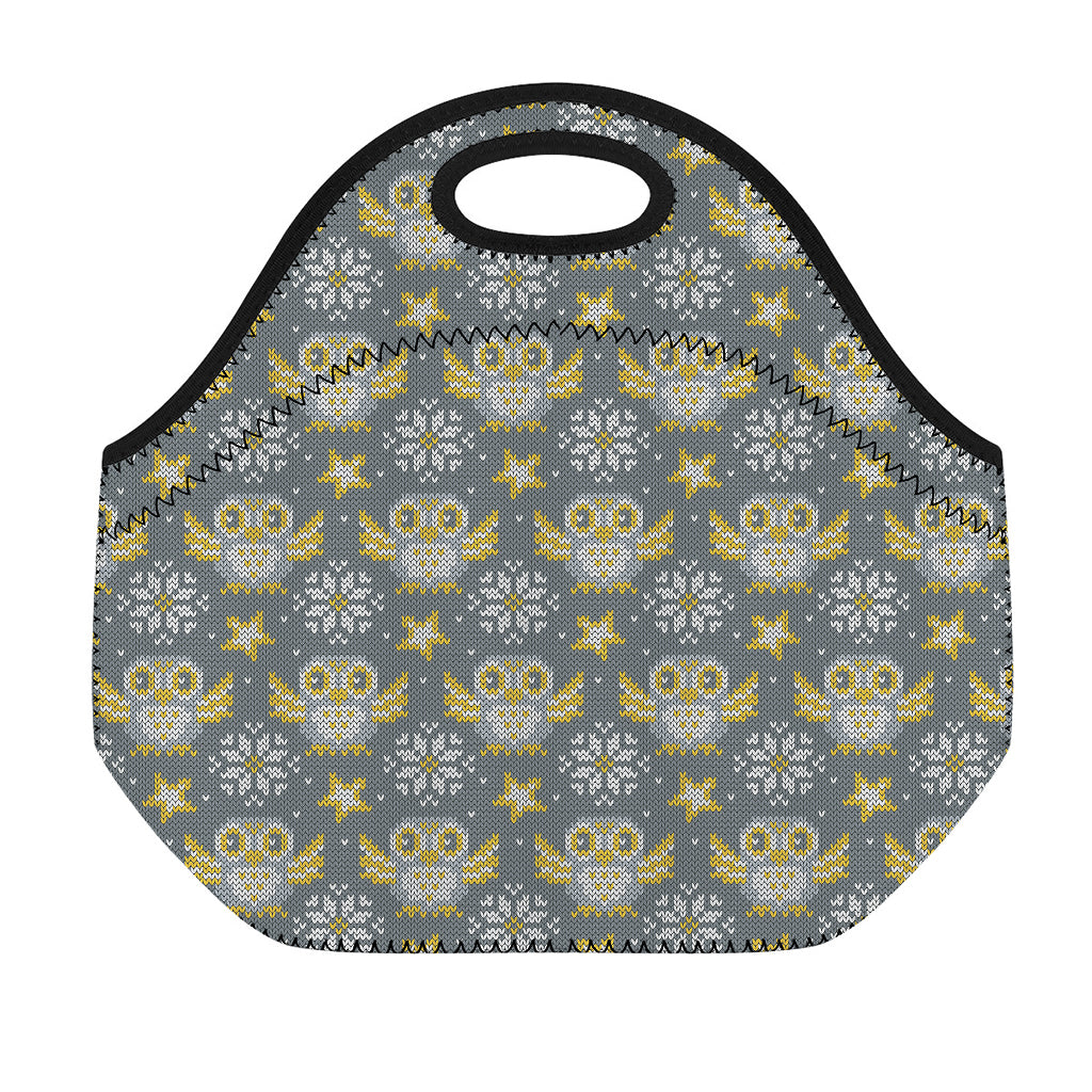 Owl Knitted Pattern Print Neoprene Lunch Bag