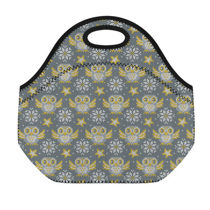 Owl Knitted Pattern Print Neoprene Lunch Bag