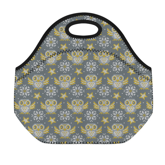 Owl Knitted Pattern Print Neoprene Lunch Bag