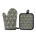 Owl Knitted Pattern Print Oven Mitt And Pot Holder Set