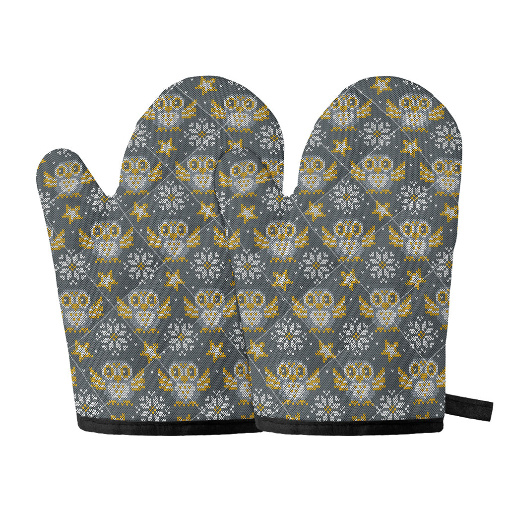Owl Knitted Pattern Print Oven Mitts