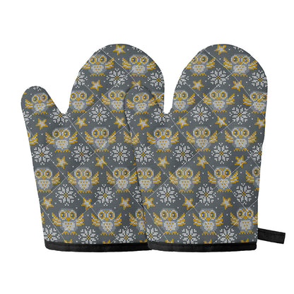 Owl Knitted Pattern Print Oven Mitts