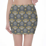 Owl Knitted Pattern Print Pencil Mini Skirt