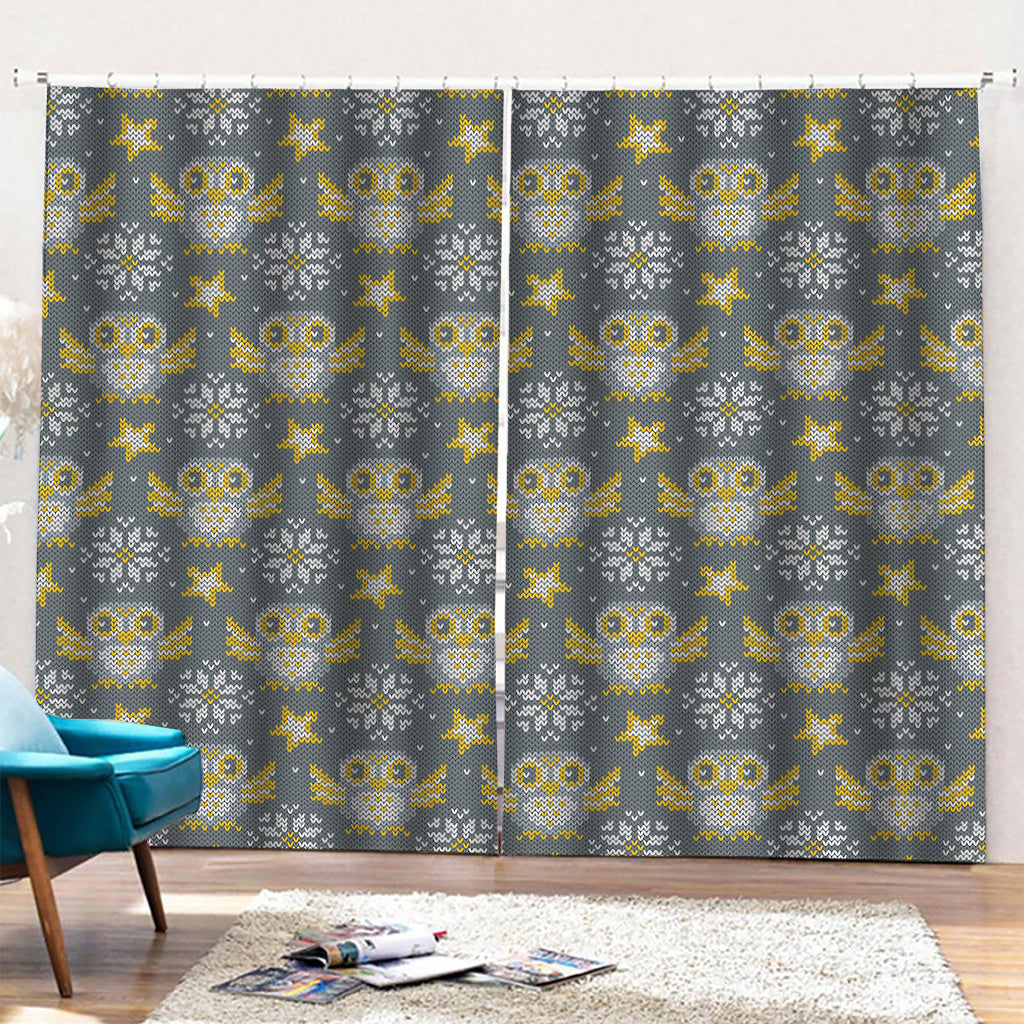 Owl Knitted Pattern Print Pencil Pleat Curtains