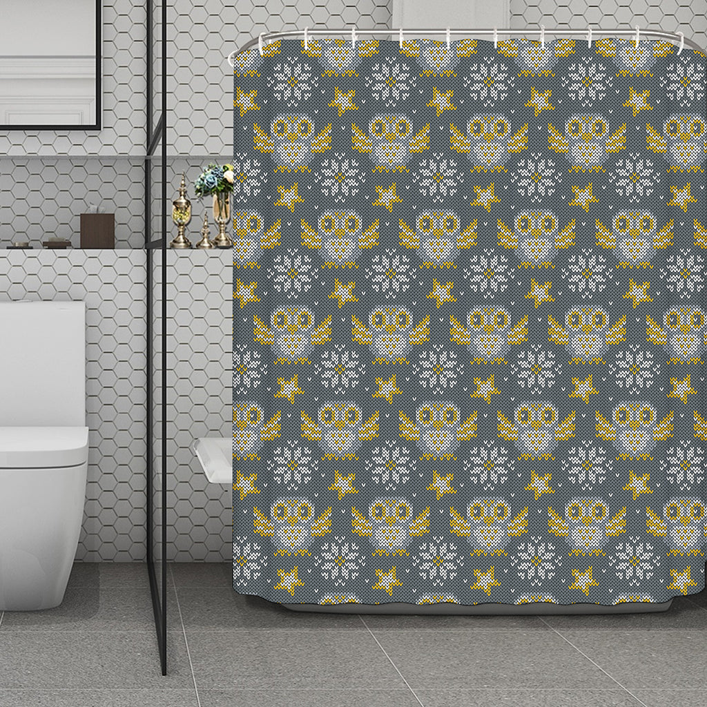 Owl Knitted Pattern Print Polyester Shower Curtain