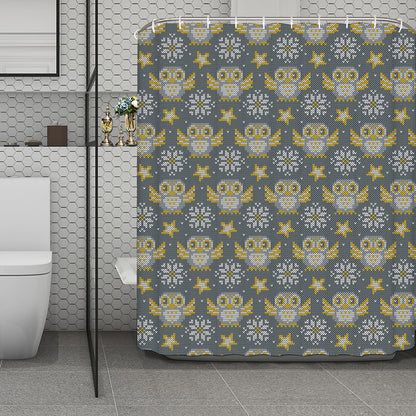 Owl Knitted Pattern Print Polyester Shower Curtain