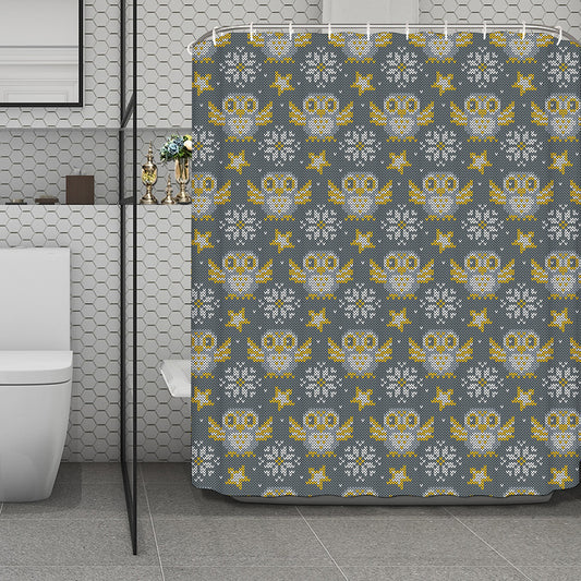 Owl Knitted Pattern Print Polyester Shower Curtain