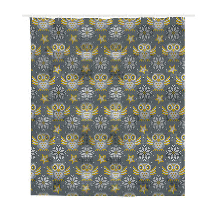 Owl Knitted Pattern Print Polyester Shower Curtain