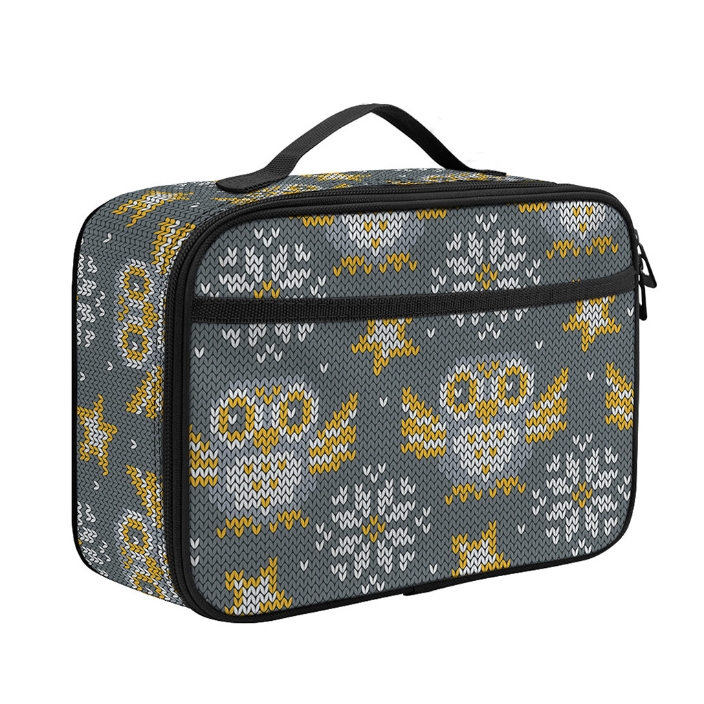 Owl Knitted Pattern Print Portable Lunch Bag