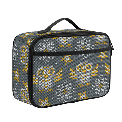 Owl Knitted Pattern Print Portable Lunch Bag