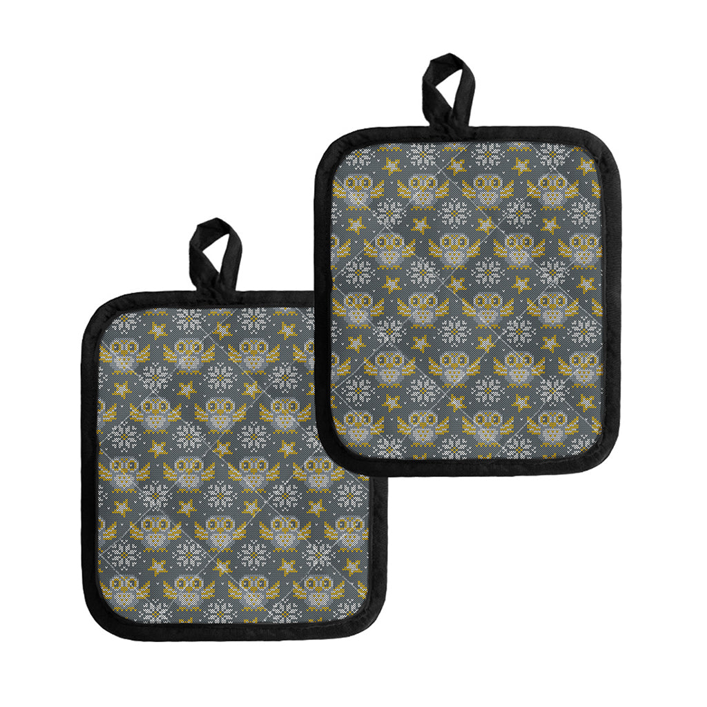 Owl Knitted Pattern Print Pot Holders