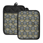 Owl Knitted Pattern Print Pot Holders With Pocket
