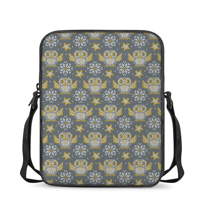 Owl Knitted Pattern Print Rectangular Crossbody Bag