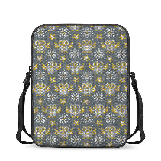 Owl Knitted Pattern Print Rectangular Crossbody Bag