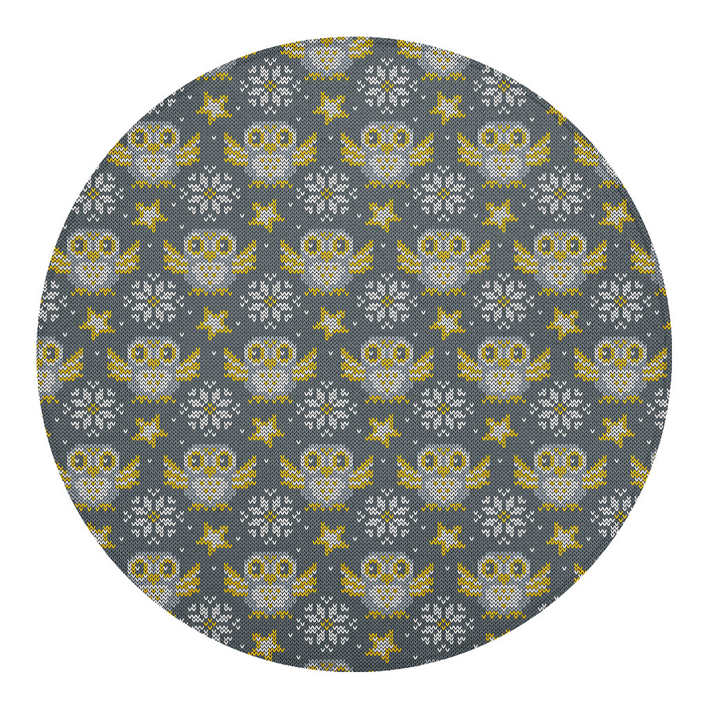 Owl Knitted Pattern Print Round Blanket