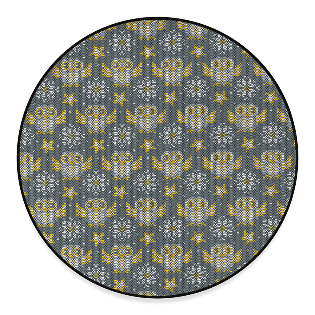 Owl Knitted Pattern Print Round Floor Mat