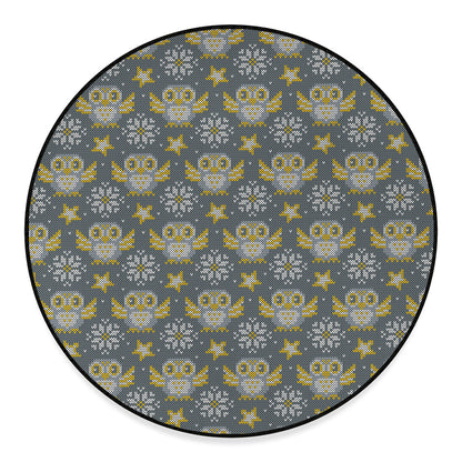 Owl Knitted Pattern Print Round Floor Mat