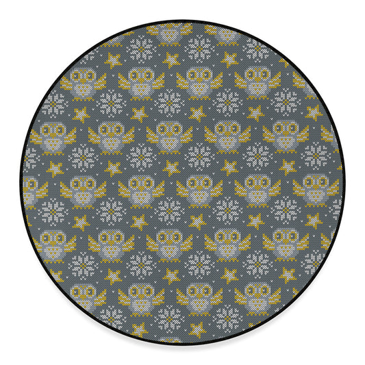 Owl Knitted Pattern Print Round Floor Mat