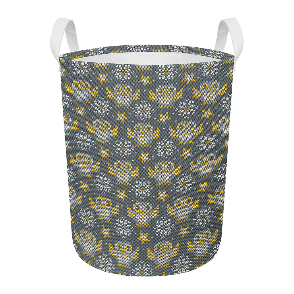 Owl Knitted Pattern Print Round Laundry Basket