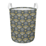 Owl Knitted Pattern Print Round Laundry Basket