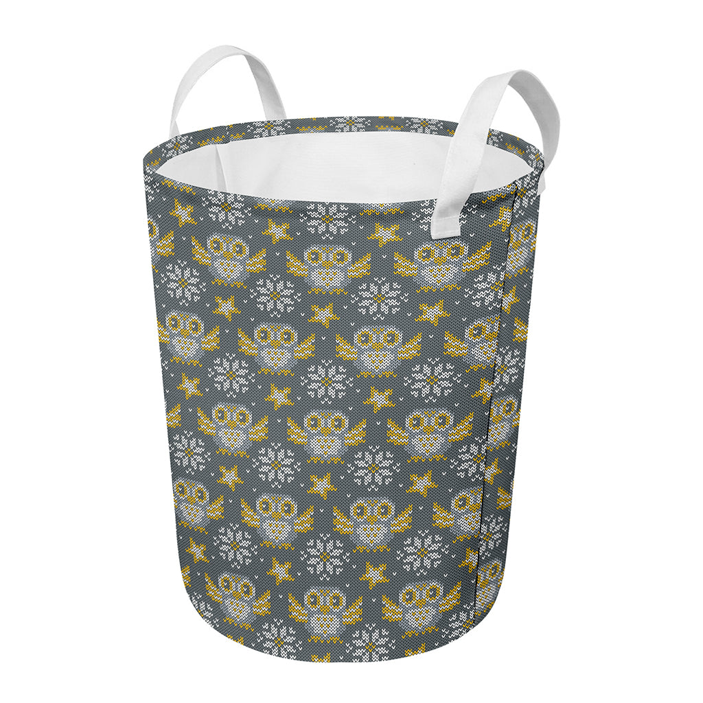 Owl Knitted Pattern Print Round Laundry Basket