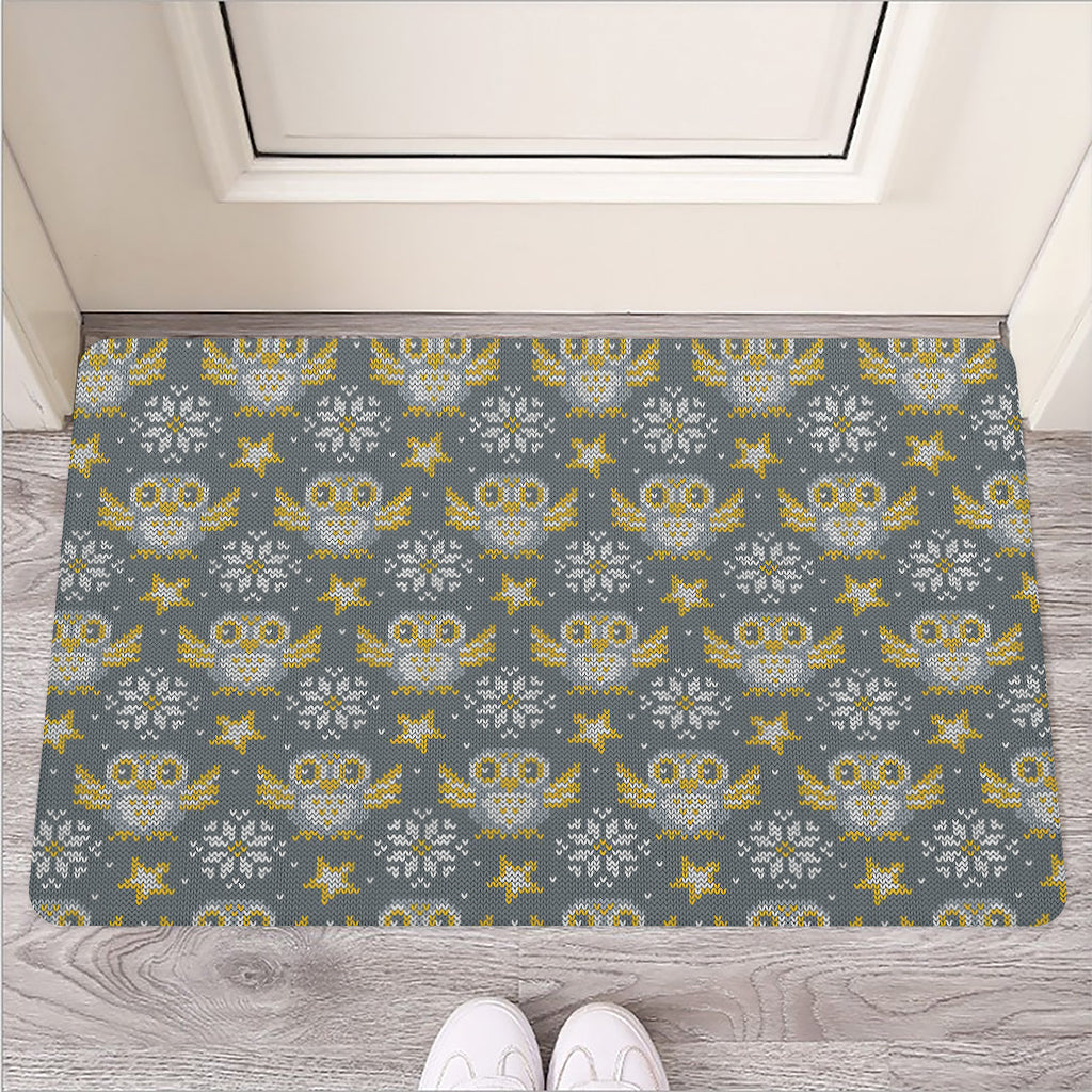 Owl Knitted Pattern Print Rubber Doormat