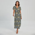 Owl Knitted Pattern Print Short Sleeve Maxi Dress