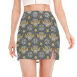 Owl Knitted Pattern Print Side Slit Mini Skirt