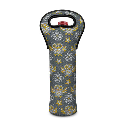 Owl Knitted Pattern Print Single Neoprene Wine Tote