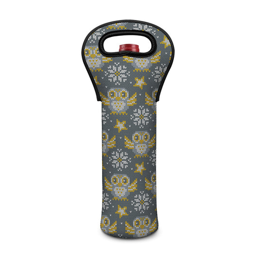 Owl Knitted Pattern Print Single Neoprene Wine Tote