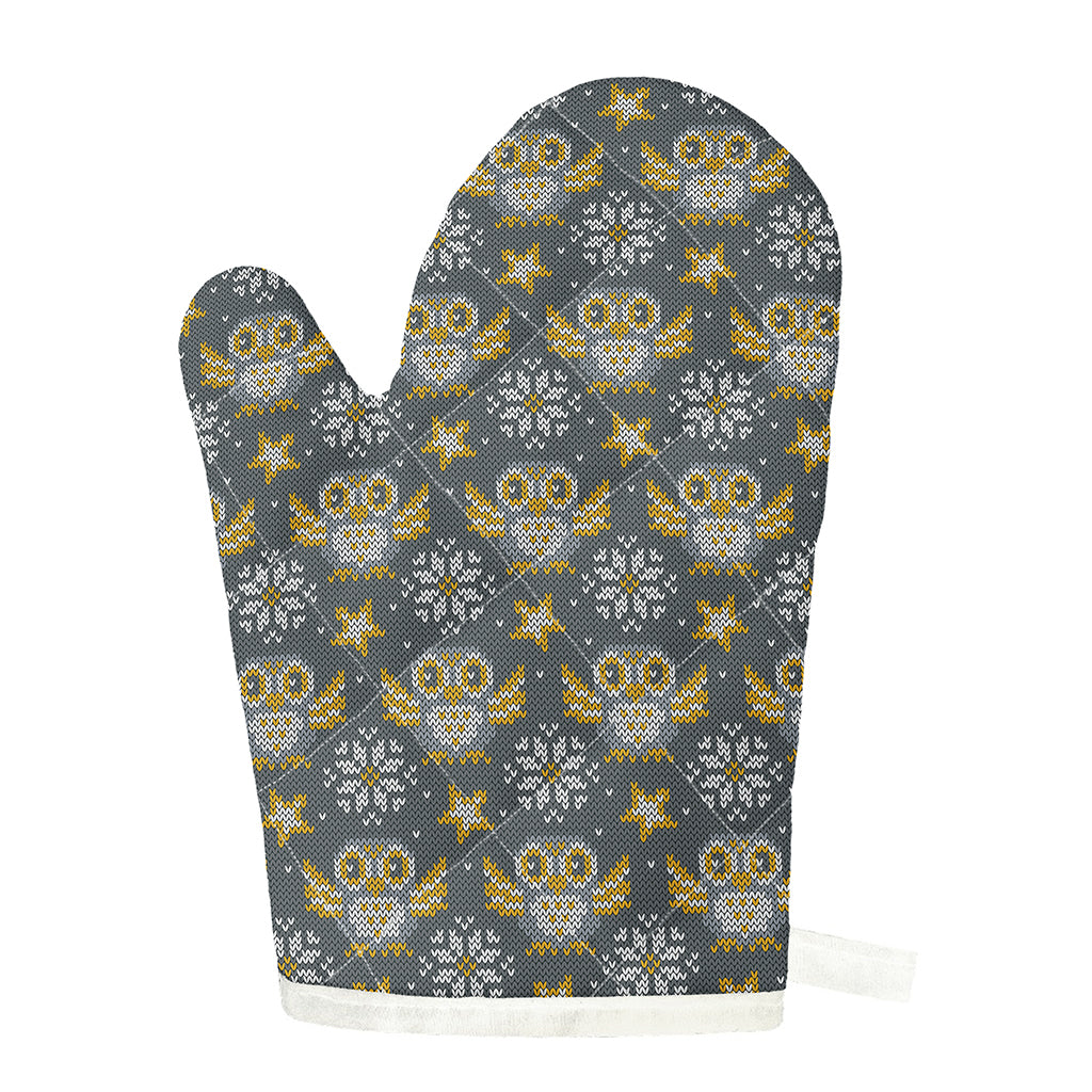 Owl Knitted Pattern Print Single Oven Mitt