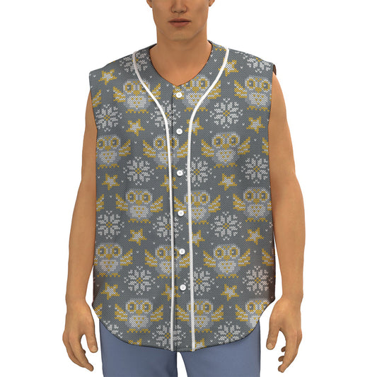 Owl Knitted Pattern Print Sleeveless Baseball Jersey