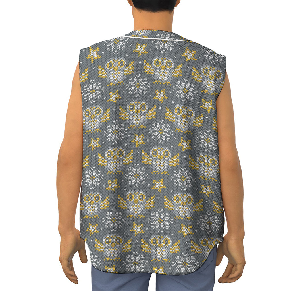 Owl Knitted Pattern Print Sleeveless Baseball Jersey
