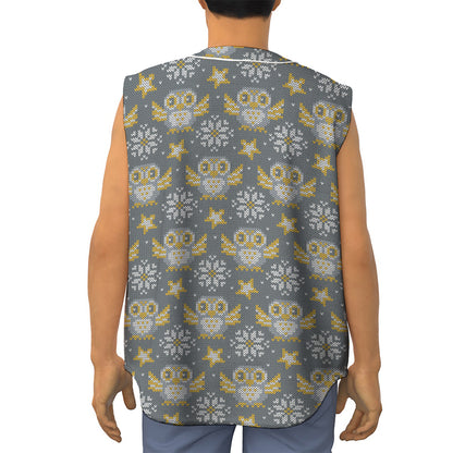 Owl Knitted Pattern Print Sleeveless Baseball Jersey
