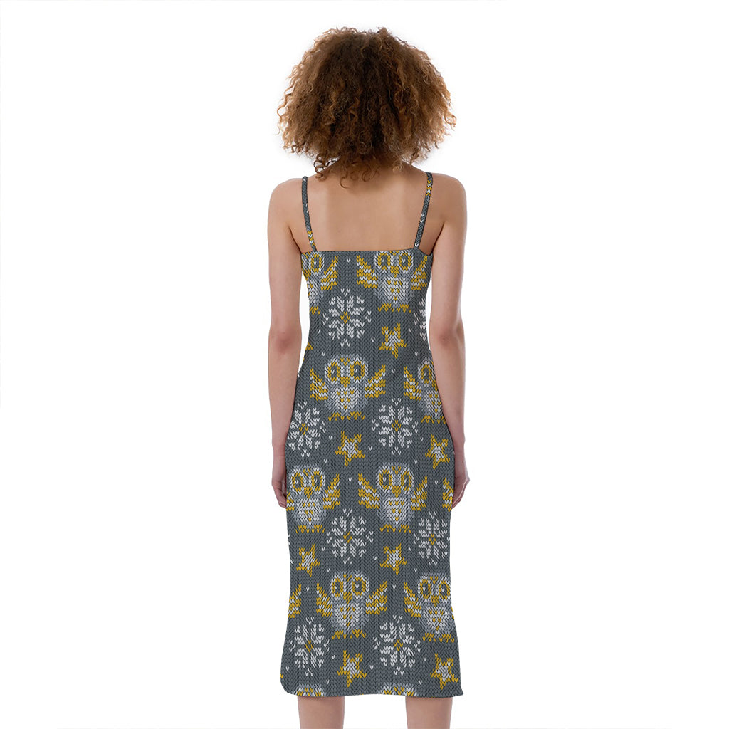 Owl Knitted Pattern Print Slim Fit Midi Cami Dress