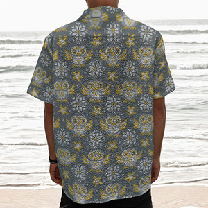 Owl Knitted Pattern Print Textured Short Sleeve Shirt