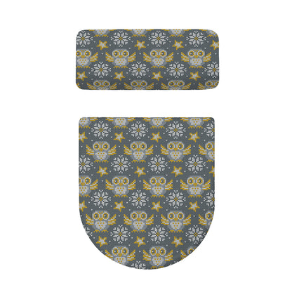 Owl Knitted Pattern Print Toilet Lid And Tank Cover Set