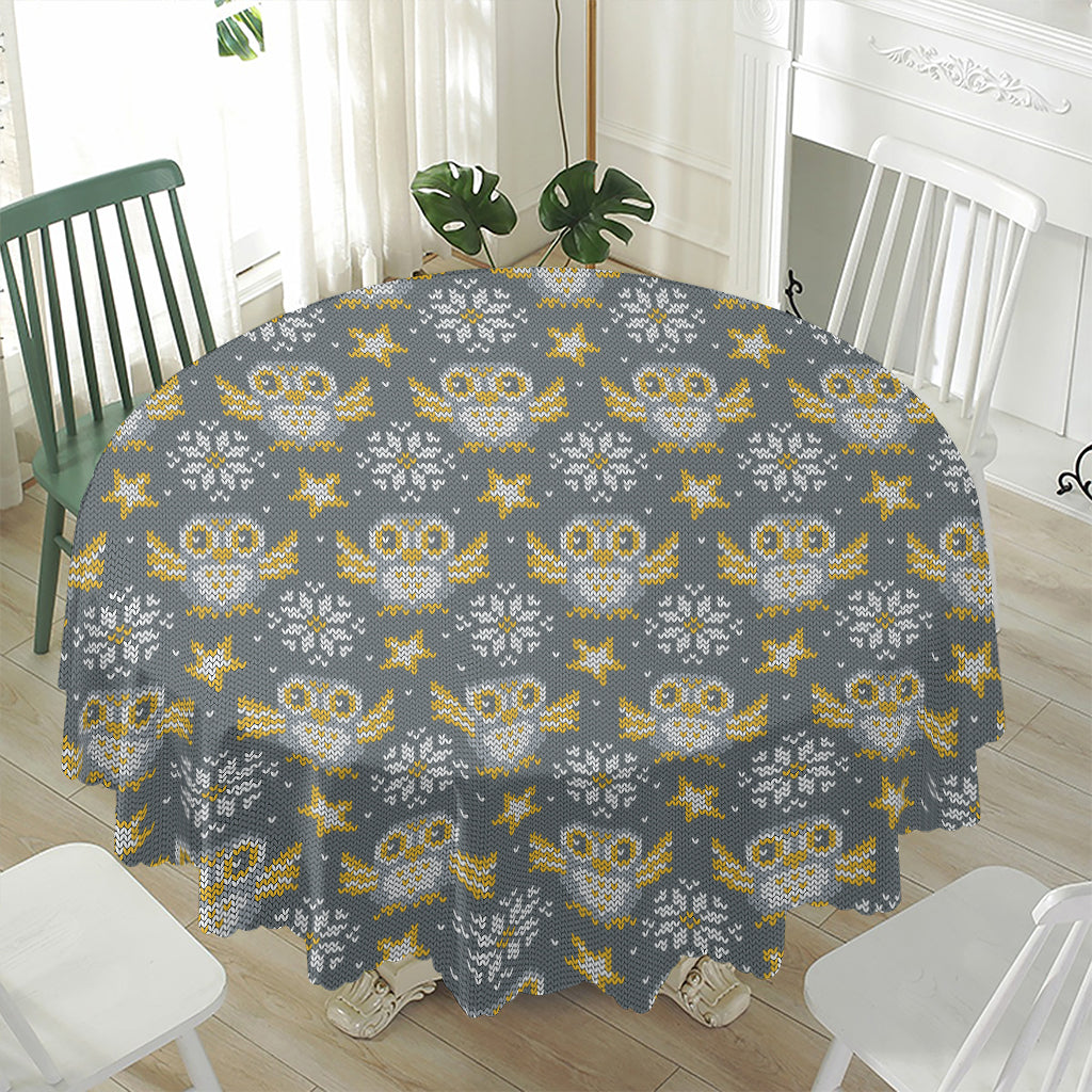 Owl Knitted Pattern Print Waterproof Round Tablecloth