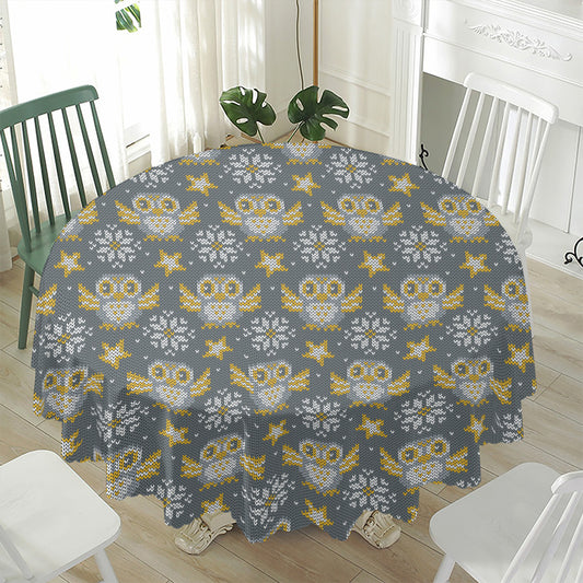Owl Knitted Pattern Print Waterproof Round Tablecloth
