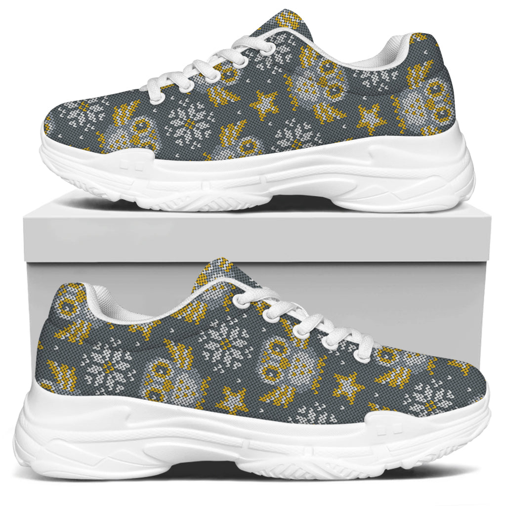 Owl Knitted Pattern Print White Chunky Shoes