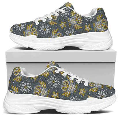 Owl Knitted Pattern Print White Chunky Shoes